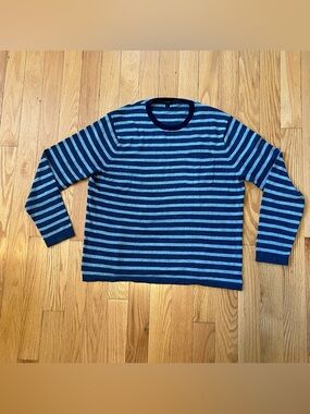 J. Crew 100% Cotton Navy and Light Blue Striped Crewneck Sweater Men’s L